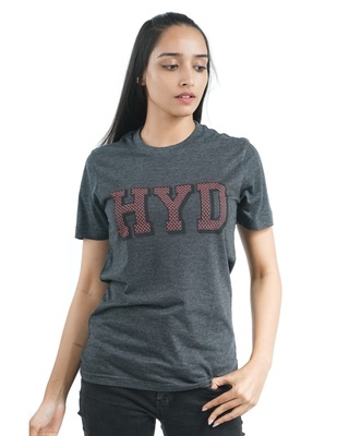 Shop Women's HYD Dotted T-shirt in Charcoal-Front