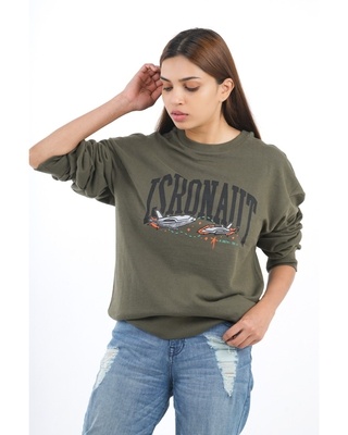 Shop Women's Green Printed Sweatshirt-Front