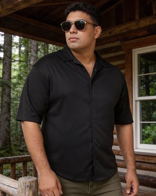 Shop Men's Jet Black Oversized Plus Size Shirt-Front
