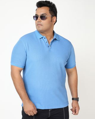 Shop Men's Blue Textured Plus Size Polo T-shirt-Front