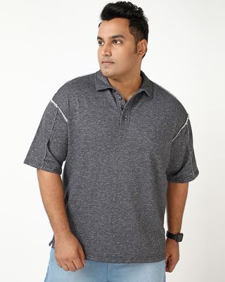 Shop Men's Grey Oversized Plus Size Polo T-shirt-Front