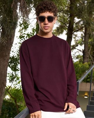 Shop Men's Maroon Textured Oversized T-shirt-Front