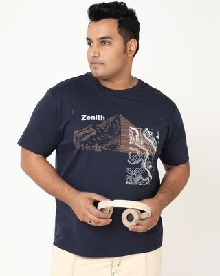 Shop Men's Navy Blue Zenith Graphic Printed Plus Size T-shirt-Front