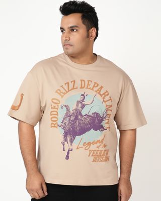 Shop Men's Ginger Root Brown Rodeo Rizz Dept Graphic Printed Oversized Plus Size T-shirt-Front