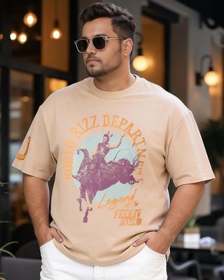 Shop Men's Ginger Root Brown Rodeo Rizz Dept Graphic Printed Oversized Plus Size T-shirt-Front