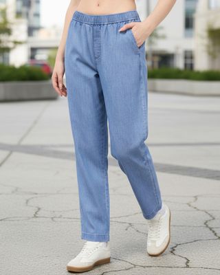 Women's Light Blue Ankle Length Jeans-Front Bewakoof Shop Women's Light Blue Ankle Length Jeans-Front