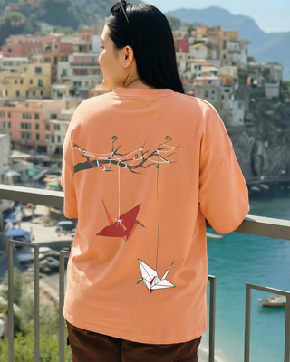 Women's Caramel Orange Pankh Graphic Printed Oversized Plus Size T-shirt-Front Bewakoof Shop Women's Caramel Orange Pankh Graphic Printed Oversized Plus Size T-shirt-Front