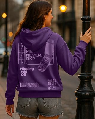 Shop Women's Purple Offline Graphic Printed Oversized Hoodies-Front