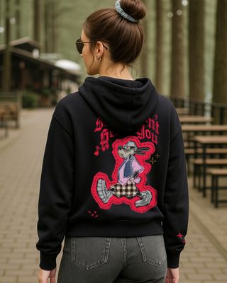 Shop Women's Jet Black Sorry Graphic Printed Oversized Hoodies-Front