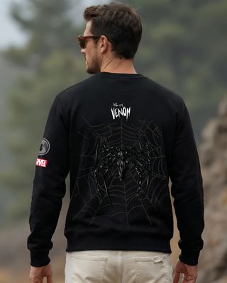 Shop Men's Jet Black Web Venom Graphic Printed Sweatshirt-Front