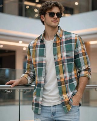 Shop Men's Multicolor Checked Shirts-Front