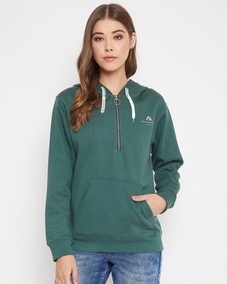 Shop AGIL ATHLETICA Women's Green Regular Fit Hoodie-Front
