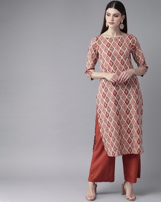 Shop AKS Off white and pink kurta-Front