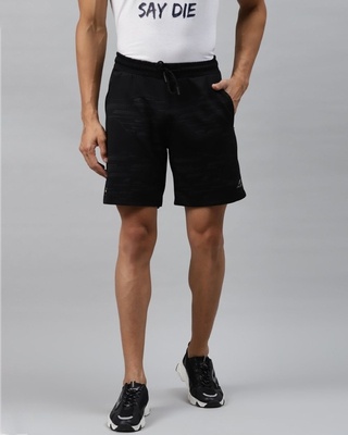 Shop Alcis Men Black Geometric Printed Slim Fit Sports Shorts-Front