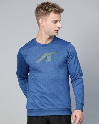 Shop Alcis Men Blue Printed Slim Fit Sweatshirt-Front