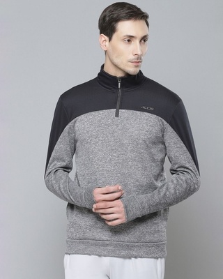 Shop Alcis Men Grey Color Block Slim Fit Sweatshirt-Front