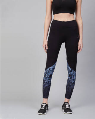 Shop Alcis Women Black & Blue Printed Training Tights-Front