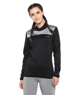 Shop Alcis Women Black Color Block Slim Fit Sweatshirt-Front