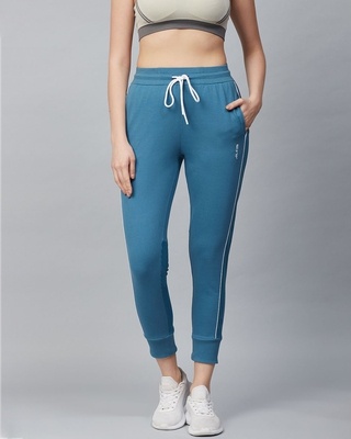 Shop Alcis Women Blue Slim Fit Solid Cropped Joggers-Front