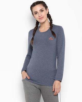 Shop Women's Grey Self Design Slim Fit T-shirt-Front