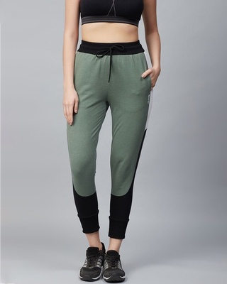 Shop Alcis Women Olive Green & Black Solid Joggers-Front
