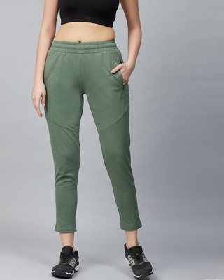 Shop Alcis Women Olive Green Slim Fit Solid Cropped Track Pants-Front