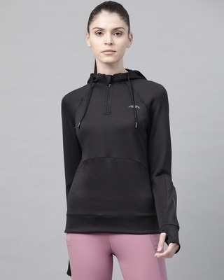 Shop Alcis Women's Black Hooded Slim Fit Jacket-Front
