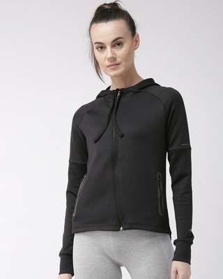 Shop Alcis Women's Black Hooded Slim Fit Jacket-Front