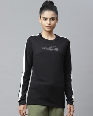 Shop Alcis Women's Black Self Design Slim Fit Sweatshirt-Front