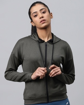 Shop Alcis Women's Charcoal Grey Hooded Training Slim Fit Jacket-Front