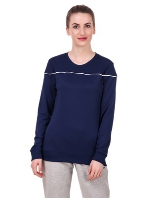 Shop Alcis Women's Navy Blue Slim Fit Sweatshirt-Front
