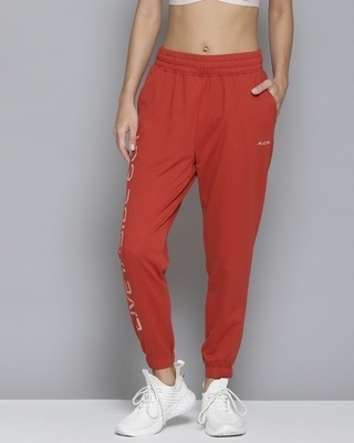 Shop Alcis Women's Red Mid Rise Printed Slim Fit Joggers-Front