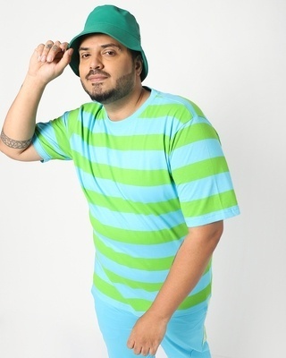 Shop Upbeat Blue Plus Size Half Sleeve Stripe T-shirt-Front