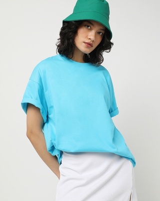 Shop Women's Blue Super Loose T-shirt-Front