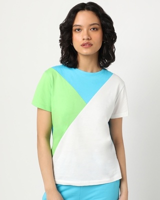 Shop Upbeat Blue Color Block T-shirt-Front