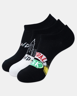 Shop Balenzia Friends theme Lowcut Black Socks for Women (Pack of 3)-Front