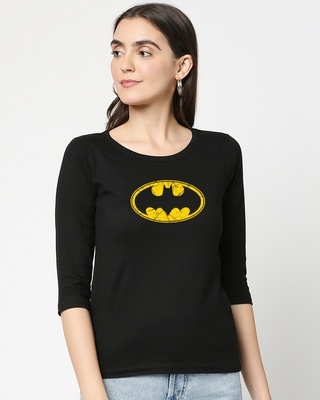 Shop Women's Batman classic logo (BML) Round Neck 3/4 Sleeve T-shirt-Front