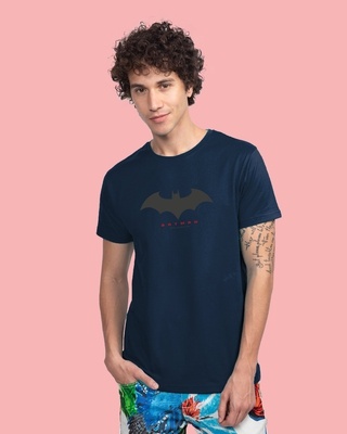 Shop Batman Outline Logo Half Sleeve T-Shirt (BML) Navy Blue-Front