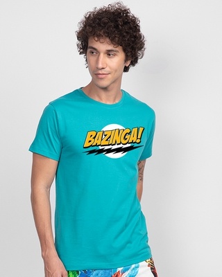 Shop Men's Blue Bazinga Sheldon T-shirt-Front