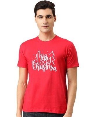 Shop Be Awara Men's Red Merry Christmas Printed Relaxed Fit T-Shirt-Front