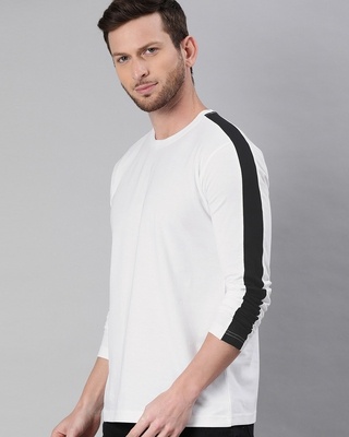 Shop Men's White Full Sleeve T-shirt (Black Stripe)-Front