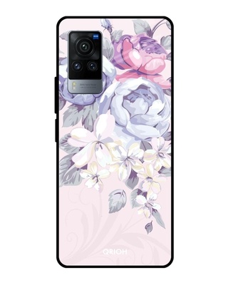 Shop Elegant Floral Printed Premium Glass Cover for Vivo X60 Pro (Shock Proof, Lightweight)-Front