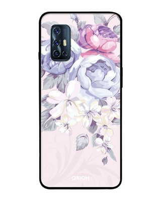 Shop Elegant Floral Printed Premium Glass Cover for Vivo V17 (Shock Proof, Lightweight)-Front