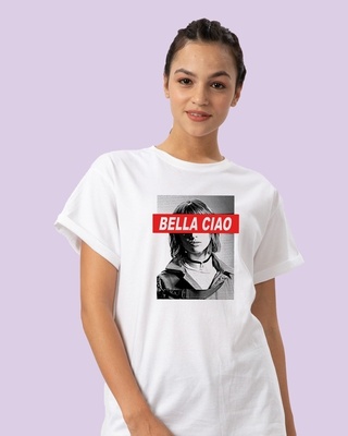 Shop Women's White Bella Ciao Boyfriend T-shirt-Front