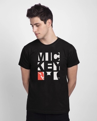 Shop Men's Black Mickey Blocks (DL) Typography T-shirt-Front