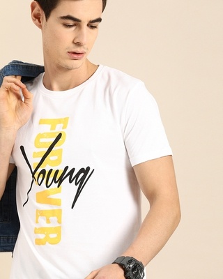 Shop Men's White Young Forever Typography T-shirt-Front