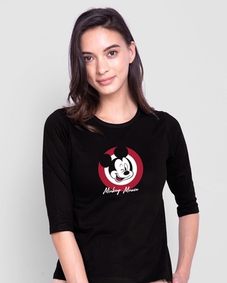 Shop Women's Black Mickey Mouse Stamp (DL) Graphic Printed T-shirt-Front