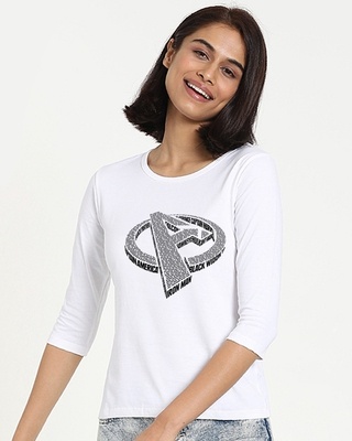 Shop Women's White Avengers 3D (AVL) Graphic Printed T-shirt-Front