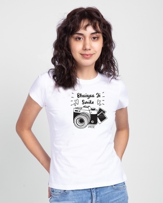 Shop Bhaiya ji Smile Women's Printed White T-shirt-Front