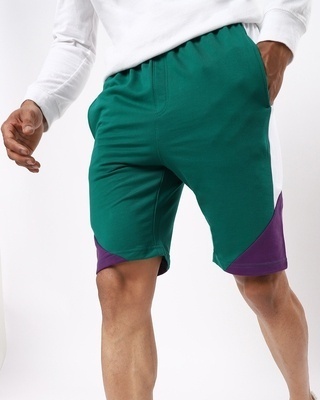 Shop Men's Green & White Color Block Shorts-Front
